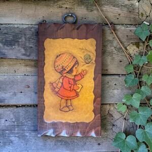 Vintage Cozy Cottage Art Hanging, Holly Hobbie Style, Nostalgic Plaque